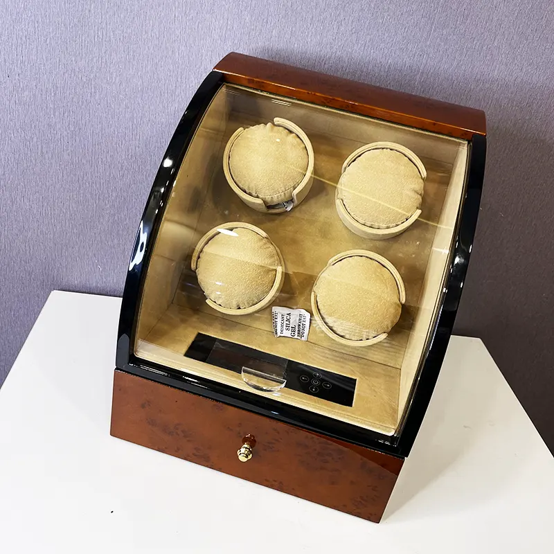 4 Slots Brown Watch Winder High Quality Curved Shape for Automatic Watches